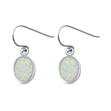 Drop Dangle Oval Shape Earrings Lab Created White Opal 925 Sterling Silver(10mm)